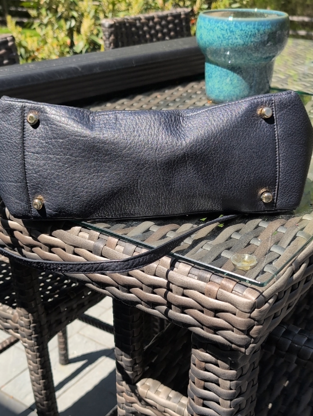 Coach Navy Pebbled Leather Tote With Removable Shoulder Strap - Picture 12 of 12